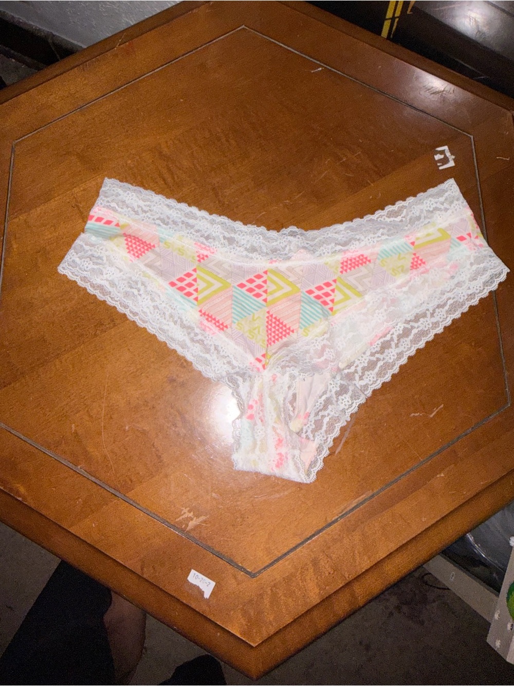 Lace Trim Hipster Panty Pastel Geometric Print victoria secret